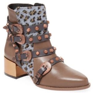 IVY KIRZHNER Circuit calf hair animal print unique leather Strappy StudBoots36.5